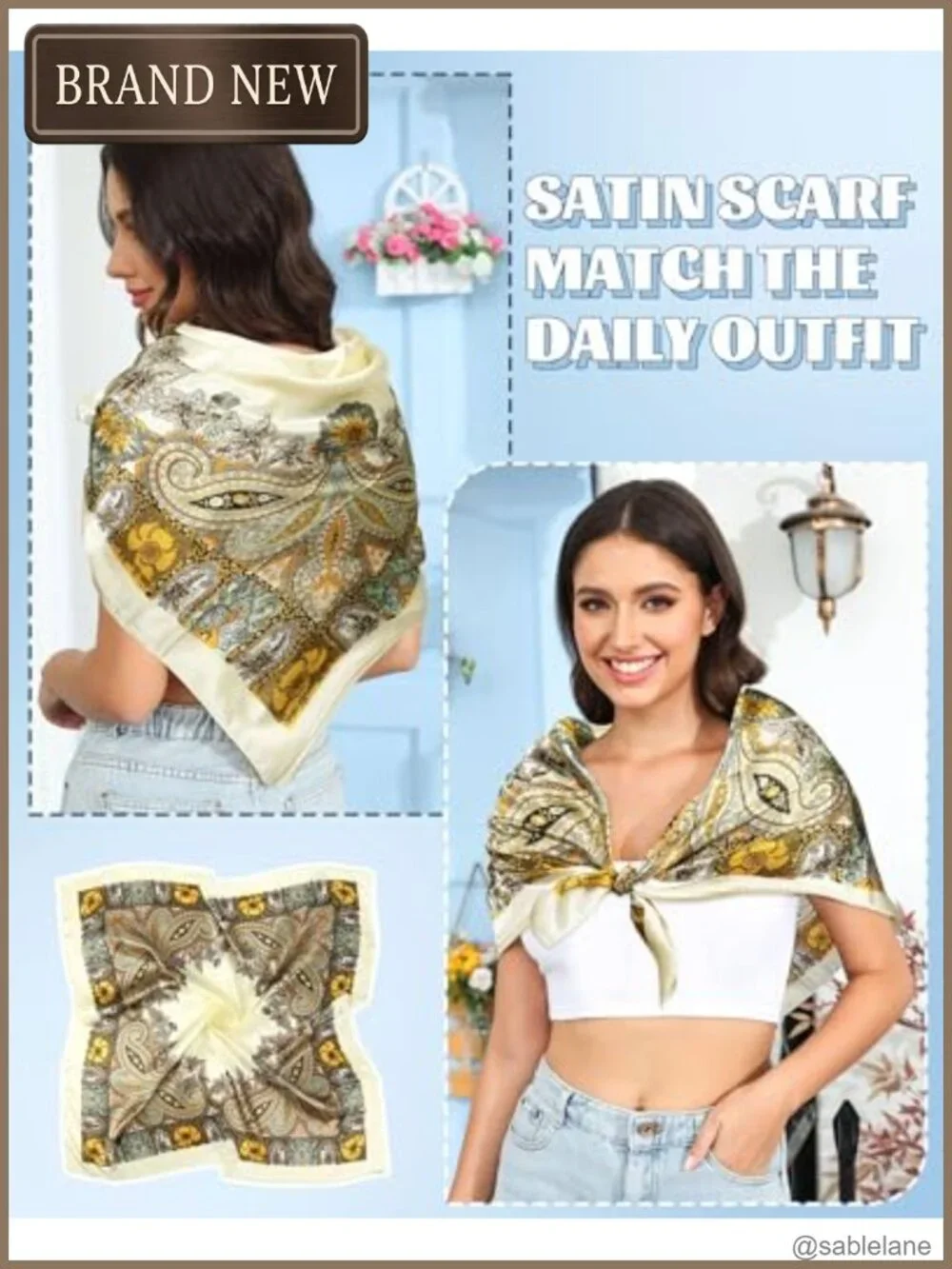 Fashion Satin Head Scarf 3 Pack Large 35x35 for Women Hair Wrap Shawl